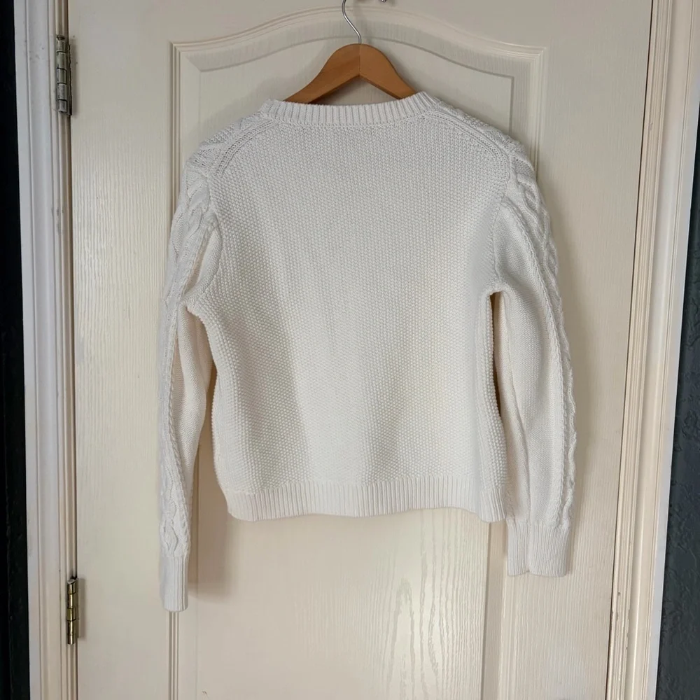 J. Crew White Cable Knit Crystal Embellishments Sweater Top, Large